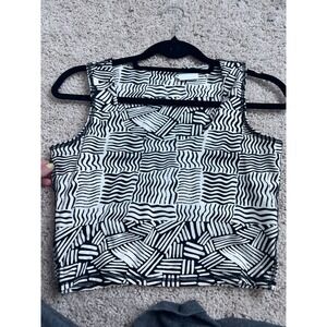 Stance Activewear Crop Top Black White Geometric Abstract Athletic Tank Womens M